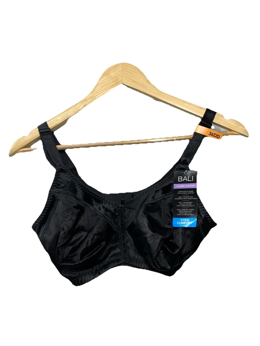 Bali Womens Double Support Wirefree Bra 36DD Black Classic Support Adjustable